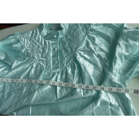 Vintage Satin Quilted Nightgown SMALL Modest Hight Neck Button Grannycore READ - Picture 10 of 11
